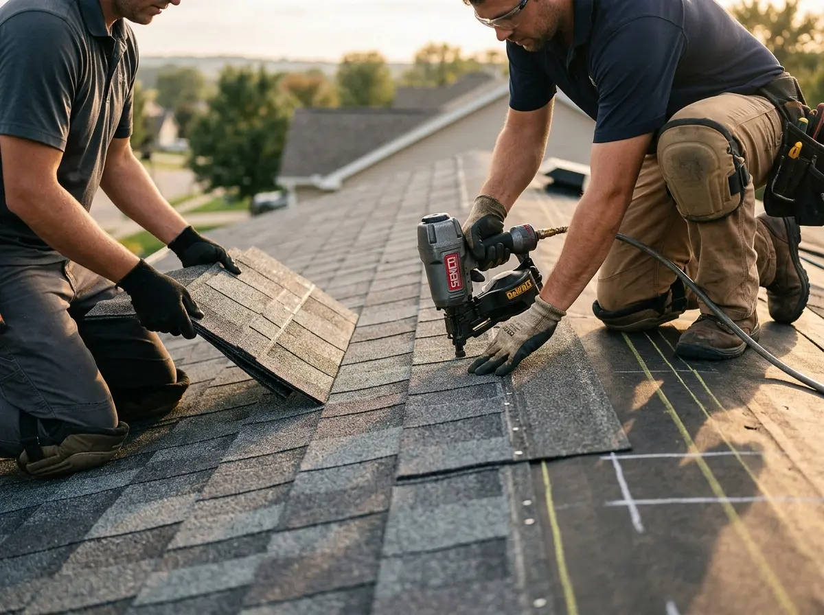 Professional roofer working on a residential roof in Pinellas Park
